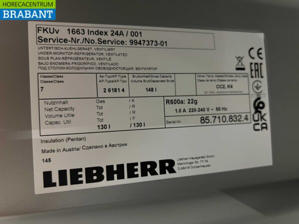 RVS Liebherr Glasdeurkoeling Koelkast Koeling 143 liter 230V Horeca - Afbeelding 5