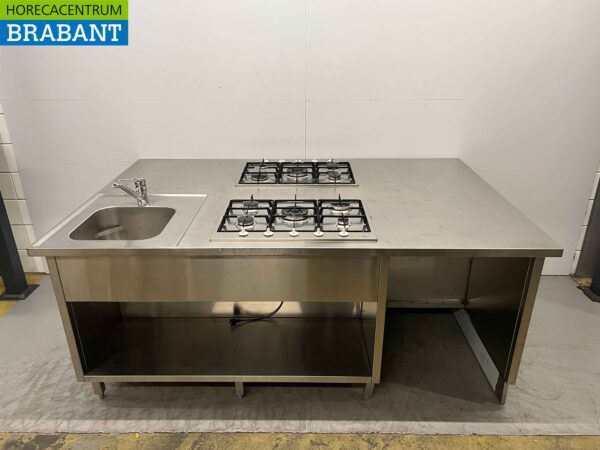 RVS Etna Kookeiland Fornuis met 2 x 5 Pits Fornuis gasfornuis GAS 220 x 138 cm Horeca