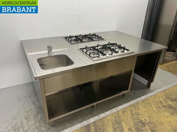 RVS Etna Kookeiland Fornuis met 2 x 5 Pits Fornuis gasfornuis GAS 220 x 138 cm Horeca - Afbeelding 2
