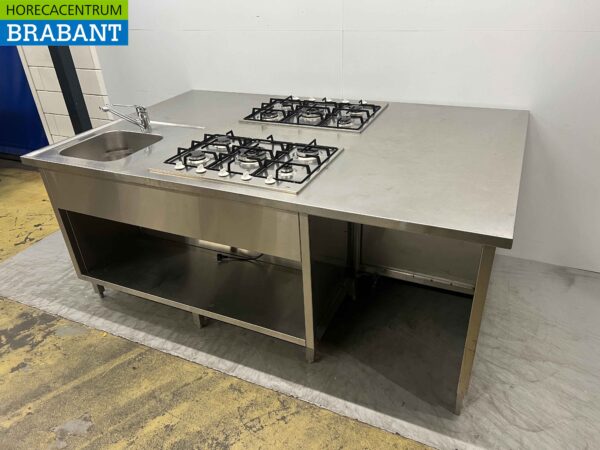 RVS Etna Kookeiland Fornuis met 2 x 5 Pits Fornuis gasfornuis GAS 220 x 138 cm Horeca - Afbeelding 3