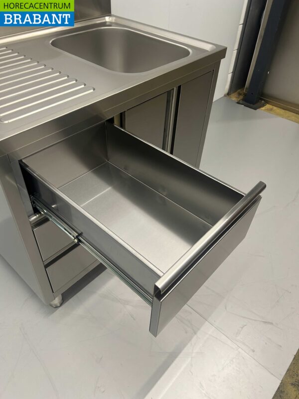 RVS Spoeltafel Spoelbak klapdeuren en laden 100 cm Horeca - Afbeelding 6