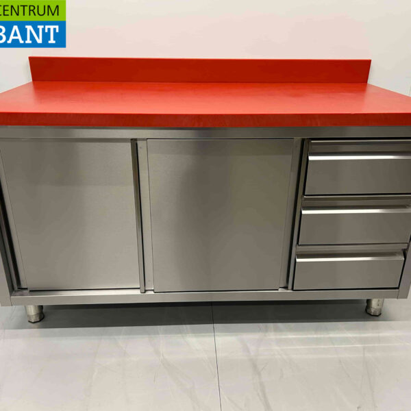 RVS HCB Premium-line Polyethylene PE Werkkast Kast Snijtafel 2 schuifdeuren 3 laden 150 cm Horeca Slagerij