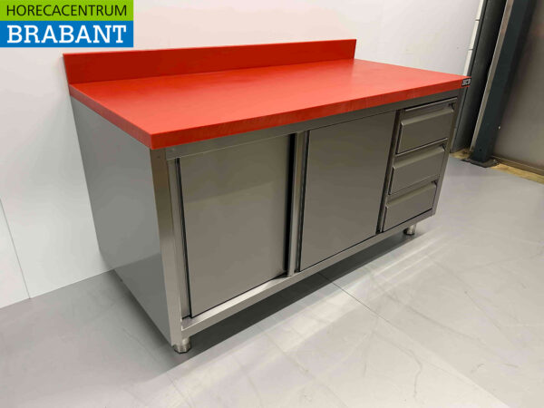 RVS HCB Premium-line Polyethylene PE Werkkast Kast Snijtafel 2 schuifdeuren 3 laden 150 cm Horeca Slagerij - Afbeelding 3