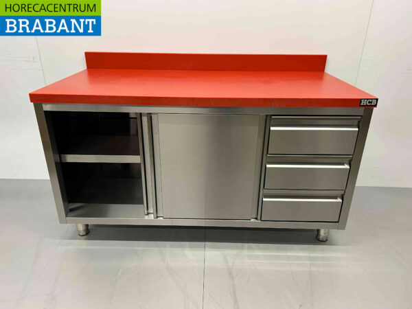 RVS HCB Premium-line Polyethylene PE Werkkast Kast Snijtafel 2 schuifdeuren 3 laden 150 cm Horeca Slagerij - Afbeelding 4
