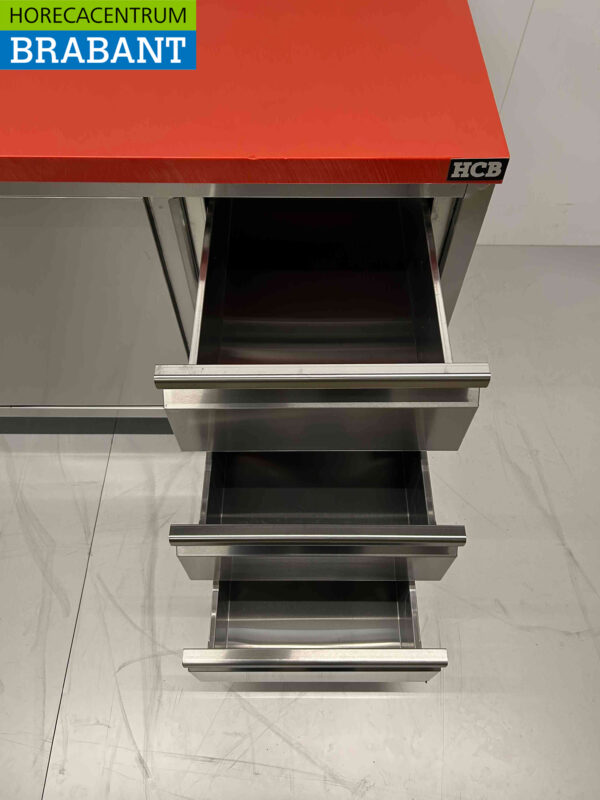RVS HCB Premium-line Polyethylene PE Werkkast Kast Snijtafel 2 schuifdeuren 3 laden 150 cm Horeca Slagerij - Afbeelding 5