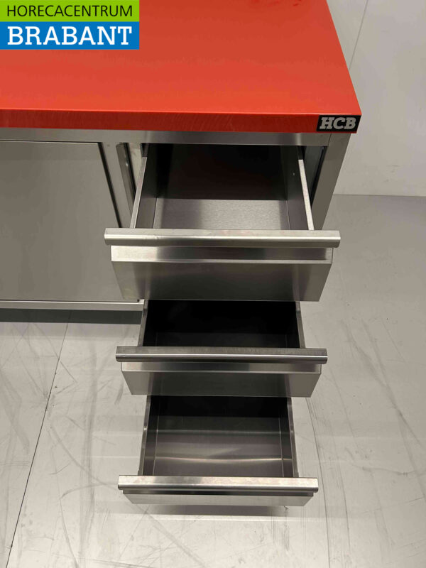 RVS HCB Polyethylene PE Werkkast Kast Snijtafel 2 schuifdeuren 3 laden 160 cm Horeca Slagerij - Afbeelding 4