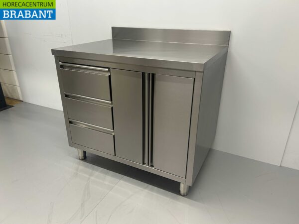 RVS Werkkast Kast Werktafel 2 klapdeuren en 3 laden 100 cm Horeca - Afbeelding 3