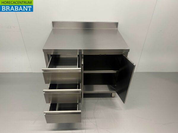 RVS Werkkast Kast Werktafel 2 klapdeuren en 3 laden 100 cm Horeca - Afbeelding 4