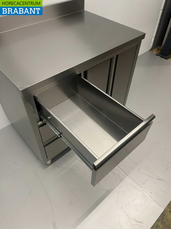 RVS Werkkast Kast Werktafel 2 klapdeuren en 3 laden 100 cm Horeca - Afbeelding 5