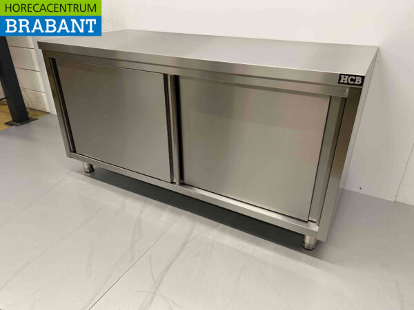 RVS HCB Werkkast Kast Werktafel Premium-line 2 schuifdeuren 160 cm Horeca - Afbeelding 2
