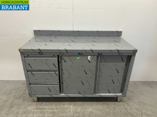 RVS Werkkast Kast Werktafel 2 schuifdeuren en 3 laden 140 cm Horeca