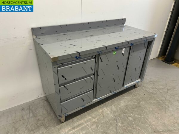 RVS Werkkast Kast Werktafel 2 schuifdeuren en 3 laden 140 cm Horeca - Afbeelding 3