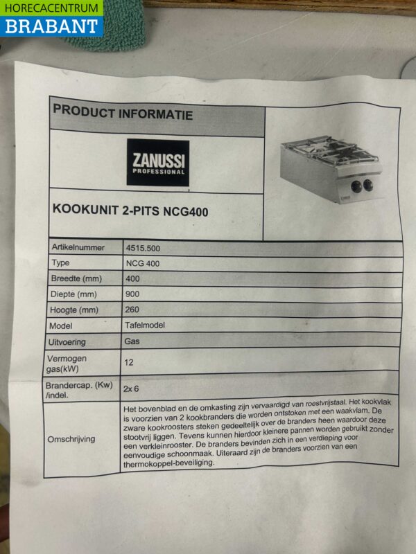 RVS Zanussi 2 pits Opzet fornuis gasfornuis 40 cm Horeca - Afbeelding 5