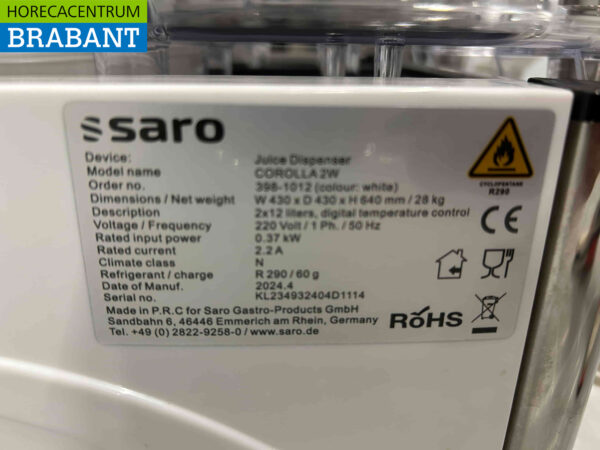 Saro Corolla Koude dranken dispenser 2 x 12 liter 230V Horeca - Afbeelding 5
