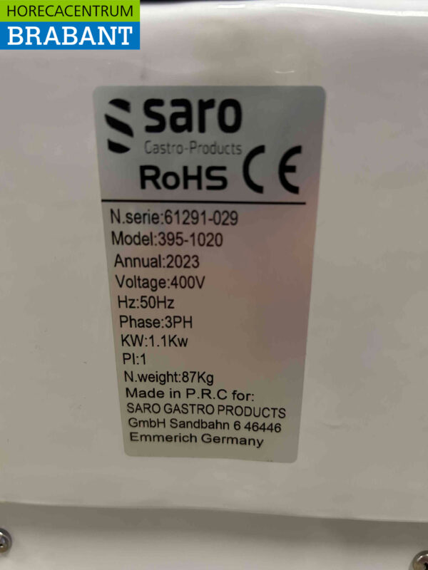 RVS Saro Spiraalkneder deegmenger deegmixer 25 liter 400V Horeca - Afbeelding 7