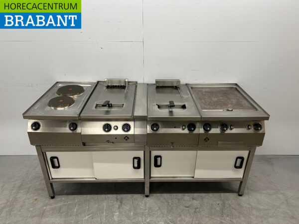 RVS MKN baklijn 2 pits fornuis, 2 x friteuse en bakplaat 400V Horeca