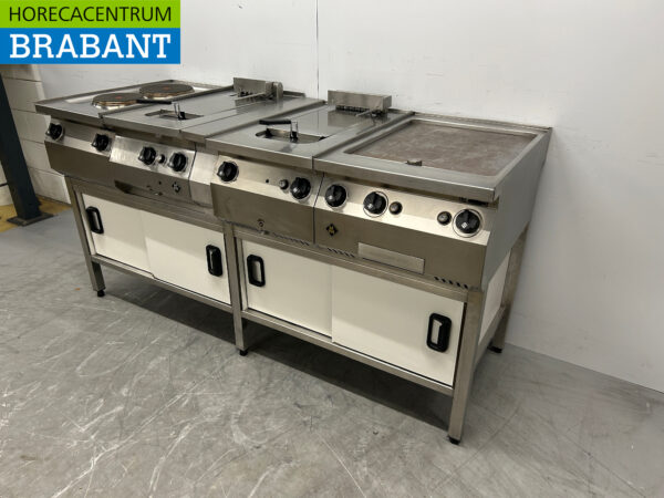 RVS MKN baklijn 2 pits fornuis, 2 x friteuse en bakplaat 400V Horeca - Afbeelding 2