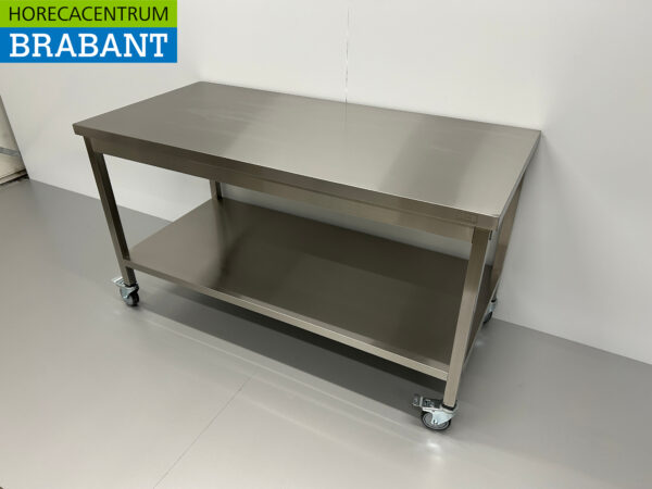 RVS Verrijdbare Werktafel Tafel Op Wielen 150 x 70 x 85 cm Horeca - Afbeelding 2