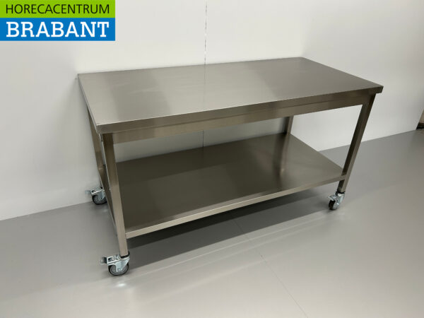 RVS Verrijdbare Werktafel Tafel Op Wielen 150 x 70 x 85 cm Horeca - Afbeelding 3