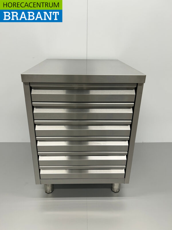 RVS Werkkast Kast Ladenkast 6 laden Premium-line voor deeg 60 cm Horeca Pizzeria Bakkerij