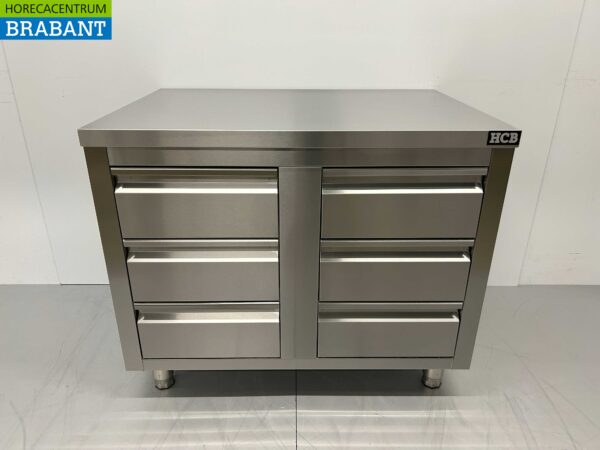 RVS Werkkast Kast Werktafel Ladenkast Premium-line 6 laden 1/1 GN 100 cm Horeca