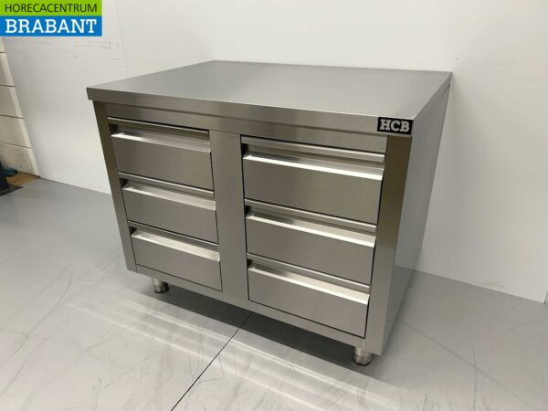 RVS Werkkast Kast Werktafel Ladenkast Premium-line 6 laden 1/1 GN 100 cm Horeca - Afbeelding 2