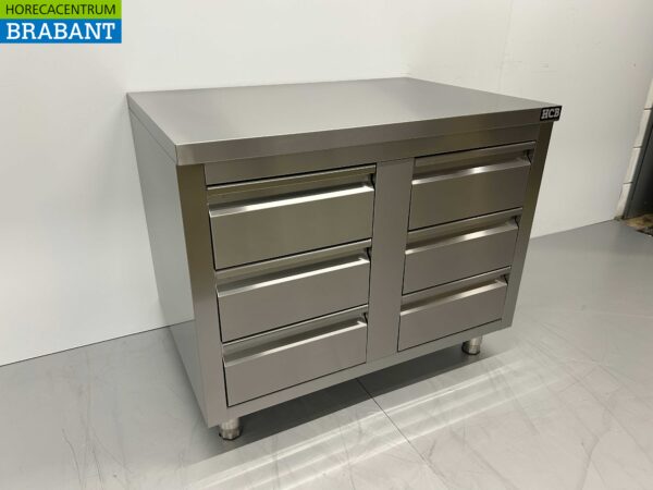 RVS Werkkast Kast Werktafel Ladenkast Premium-line 6 laden 1/1 GN 100 cm Horeca - Afbeelding 3