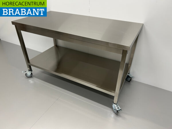 RVS Verrijdbare Werktafel Tafel Op Wielen 140 x 70 x 85 cm Horeca - Afbeelding 2