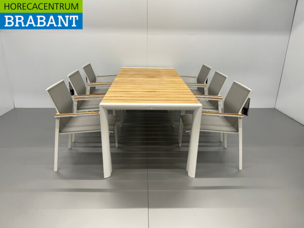 Best Freizeitmöbel Terras set eettafel met 6 stoelen Wit Teakhout Horeca