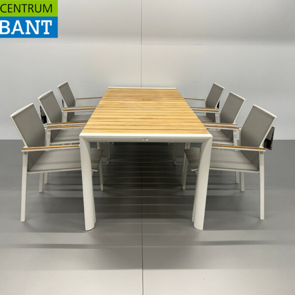 Best Freizeitmöbel Terras set eettafel met 6 stoelen Wit Teakhout Horeca