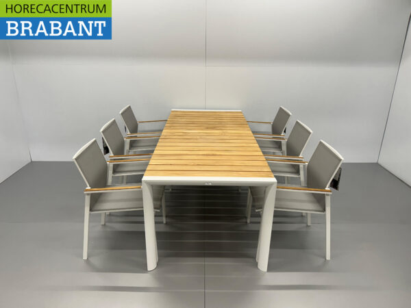 Best Freizeitmöbel Terras set eettafel met 6 stoelen Wit Teakhout Horeca - Afbeelding 2