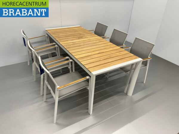 Best Freizeitmöbel Terras set eettafel met 6 stoelen Wit Teakhout Horeca - Afbeelding 3