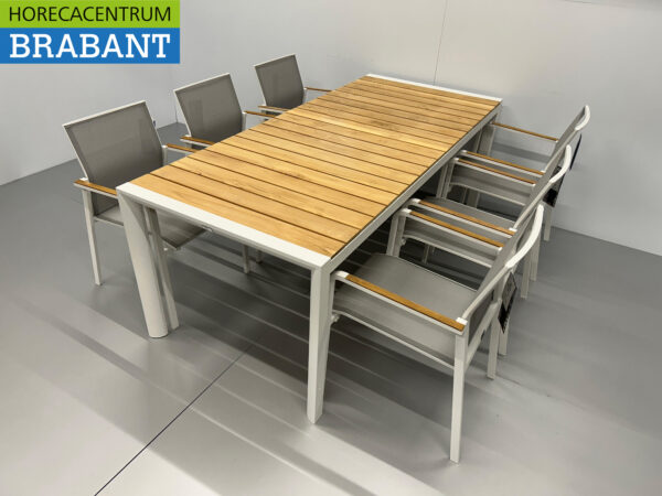 Best Freizeitmöbel Terras set eettafel met 6 stoelen Wit Teakhout Horeca - Afbeelding 4