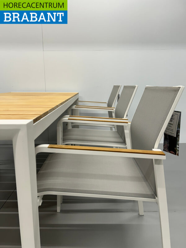 Best Freizeitmöbel Terras set eettafel met 6 stoelen Wit Teakhout Horeca - Afbeelding 6