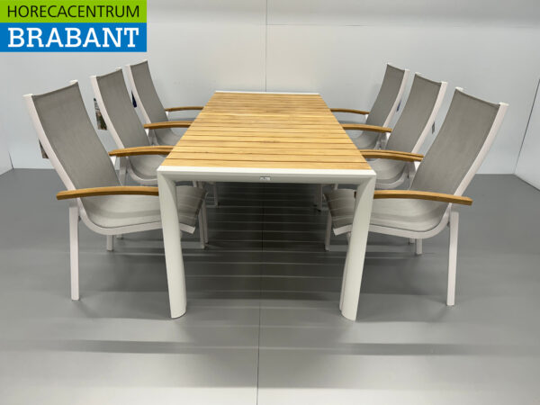 Best Freizeitmöbel Terras set eettafel met 6 stoelen Wit Teakhout Horeca