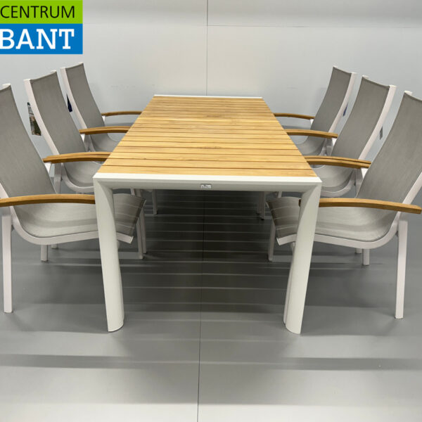 Best Freizeitmöbel Terras set eettafel met 6 stoelen Wit Teakhout Horeca