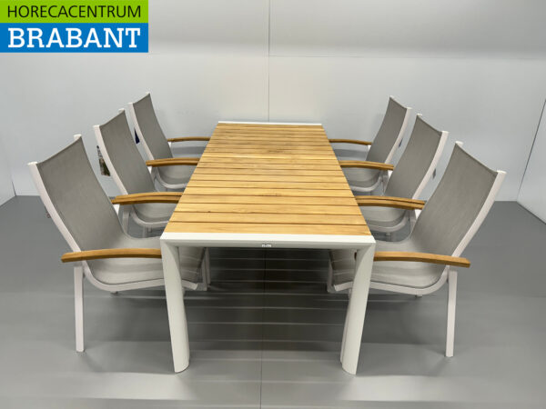 Best Freizeitmöbel Terras set eettafel met 6 stoelen Wit Teakhout Horeca - Afbeelding 2