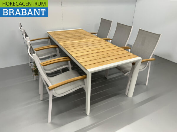 Best Freizeitmöbel Terras set eettafel met 6 stoelen Wit Teakhout Horeca - Afbeelding 3