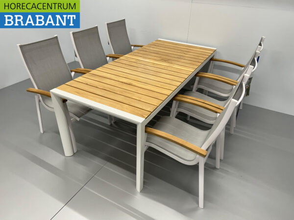 Best Freizeitmöbel Terras set eettafel met 6 stoelen Wit Teakhout Horeca - Afbeelding 4
