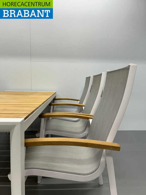 Best Freizeitmöbel Terras set eettafel met 6 stoelen Wit Teakhout Horeca - Afbeelding 6