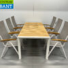 Best Freizeitmöbel Terras set eettafel met 6 klapstoelen Wit Teakhout Horeca