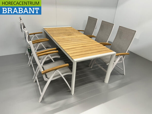 Best Freizeitmöbel Terras set eettafel met 6 klapstoelen Wit Teakhout Horeca - Afbeelding 3