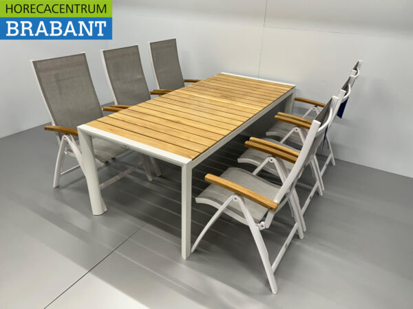 Best Freizeitmöbel Terras set eettafel met 6 klapstoelen Wit Teakhout Horeca - Afbeelding 4