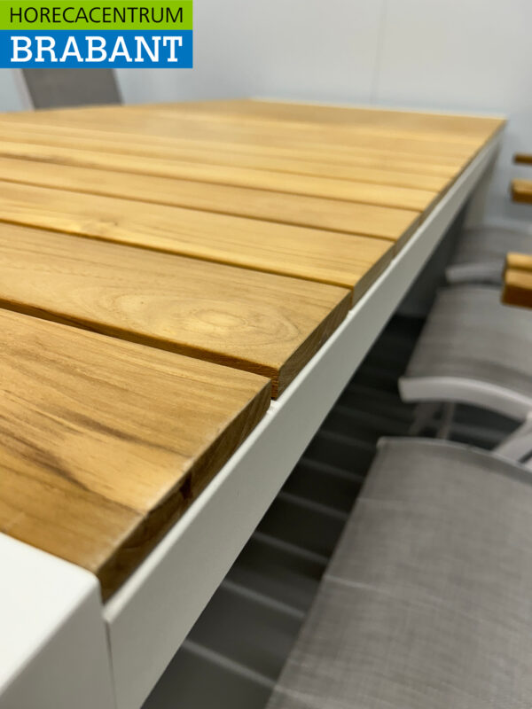 Best Freizeitmöbel Terras set eettafel met 6 klapstoelen Wit Teakhout Horeca - Afbeelding 5