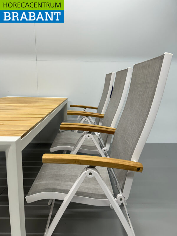 Best Freizeitmöbel Terras set eettafel met 6 klapstoelen Wit Teakhout Horeca - Afbeelding 6