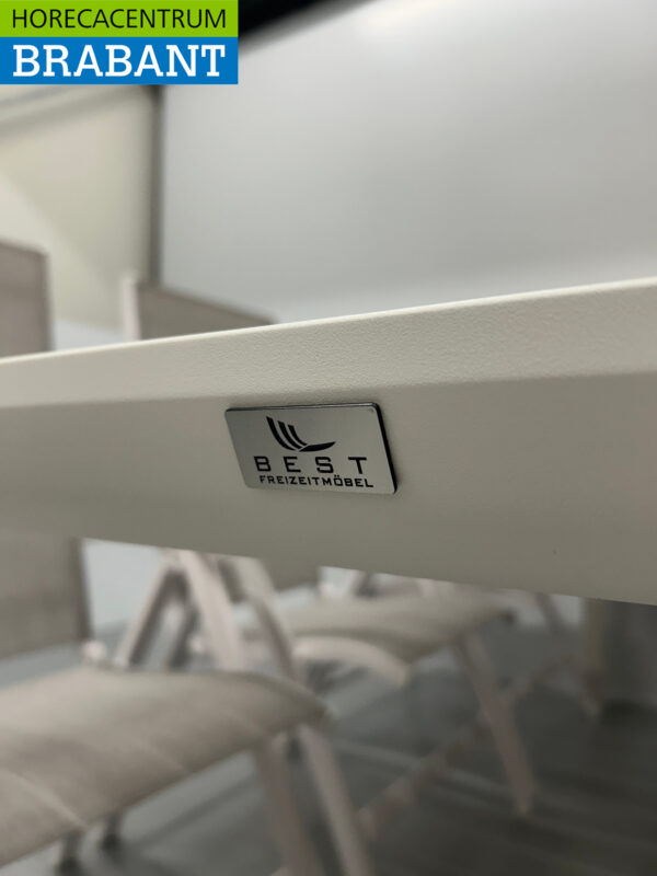 Best Freizeitmöbel Terras set eettafel met 6 klapstoelen Wit Teakhout Horeca - Afbeelding 7