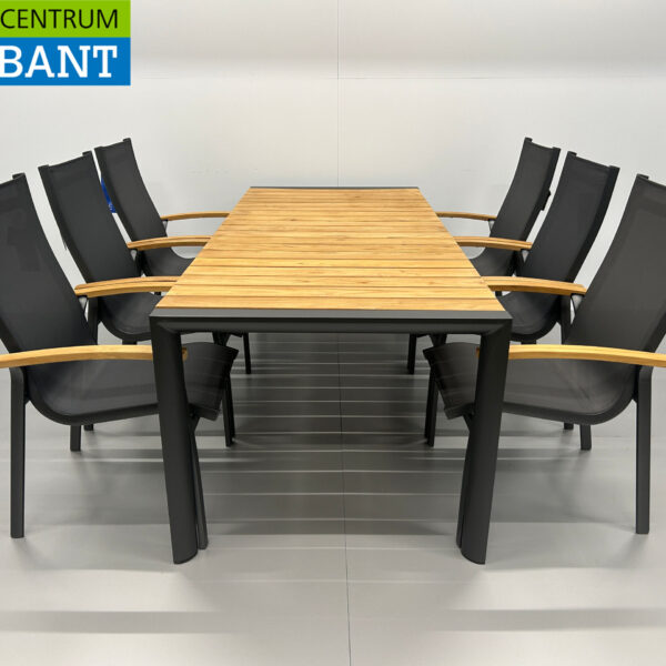 Best Freizeitmöbel Terras set eettafel met 6 stoelen Antraciet Teakhout Horeca