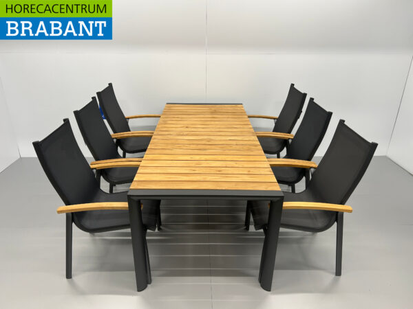 Best Freizeitmöbel Terras set eettafel met 6 stoelen Antraciet Teakhout Horeca - Afbeelding 2