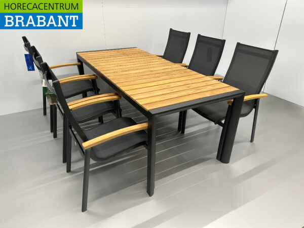 Best Freizeitmöbel Terras set eettafel met 6 stoelen Antraciet Teakhout Horeca - Afbeelding 3