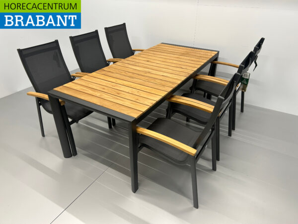Best Freizeitmöbel Terras set eettafel met 6 stoelen Antraciet Teakhout Horeca - Afbeelding 4